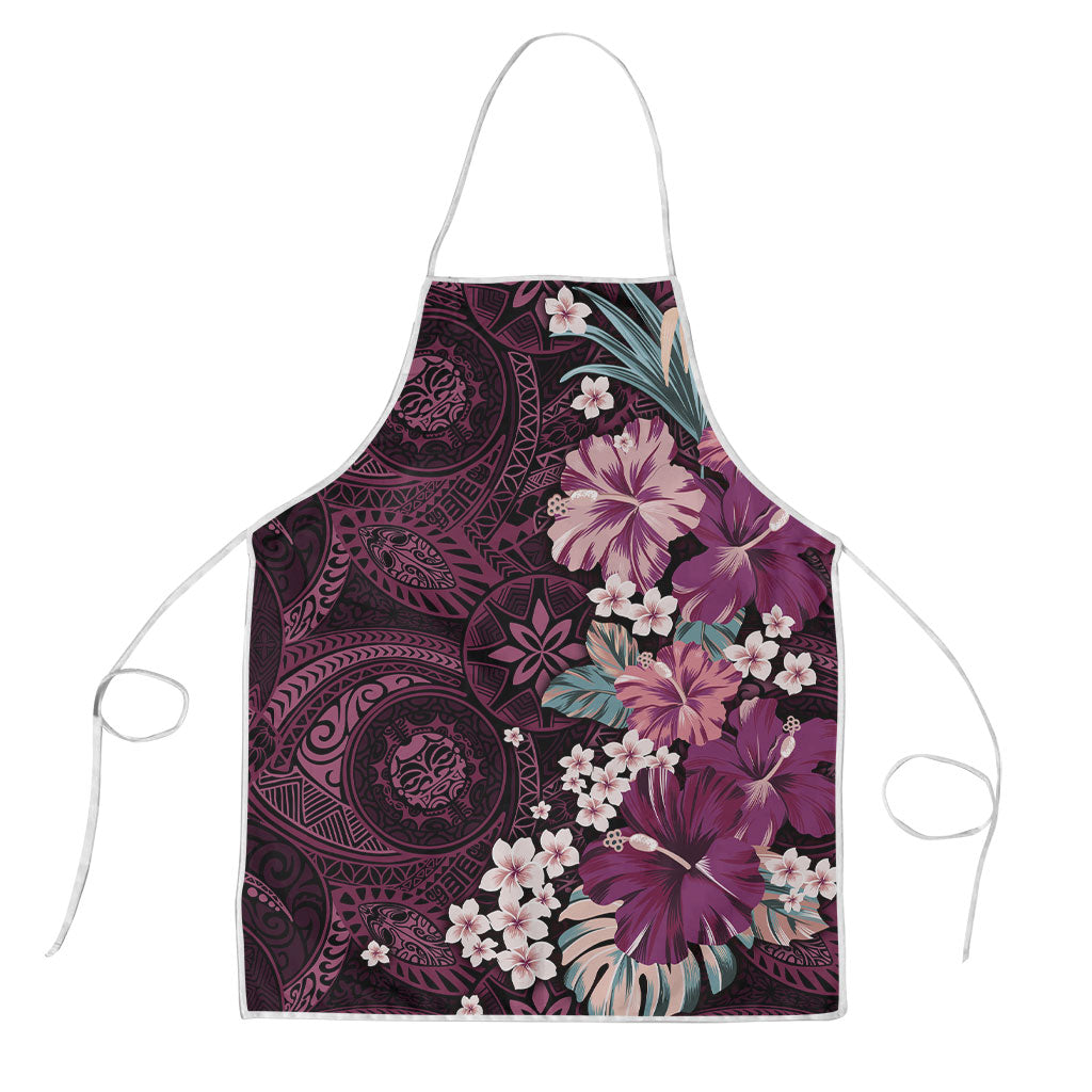 Poni Mama Hawai'i Hibiscus Apron Polynesian Tribal Tattoo Pattern Floral Elements LT9 Pink - Polynesian Pride