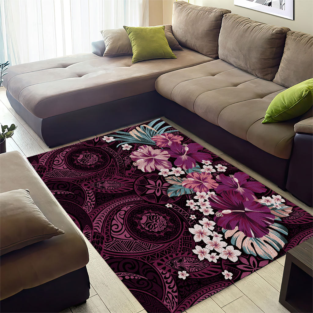 Poni Mama Hawai'i Hibiscus Area Rug Polynesian Tribal Tattoo Pattern Floral Elements
