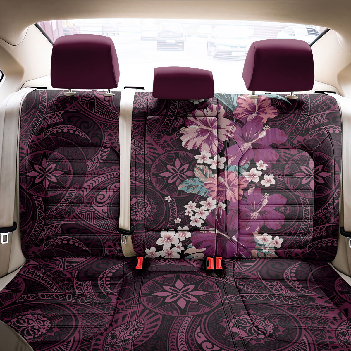 Poni Mama Hawai'i Hibiscus Back Car Seat Cover Polynesian Tribal Tattoo Pattern Floral Elements