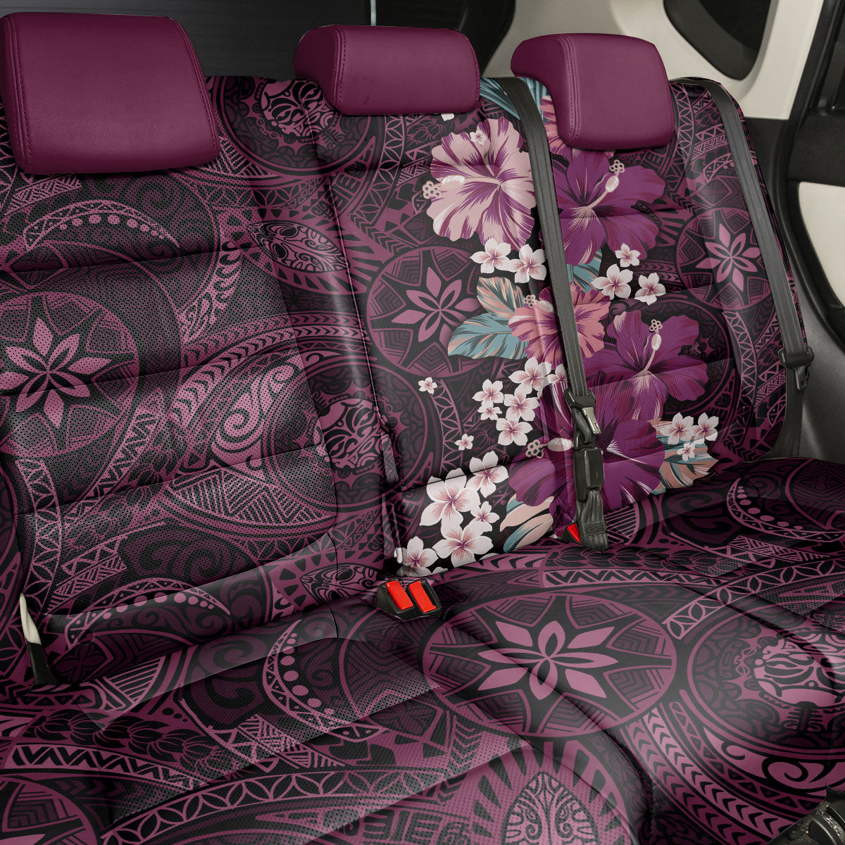 Poni Mama Hawai'i Hibiscus Back Car Seat Cover Polynesian Tribal Tattoo Pattern Floral Elements