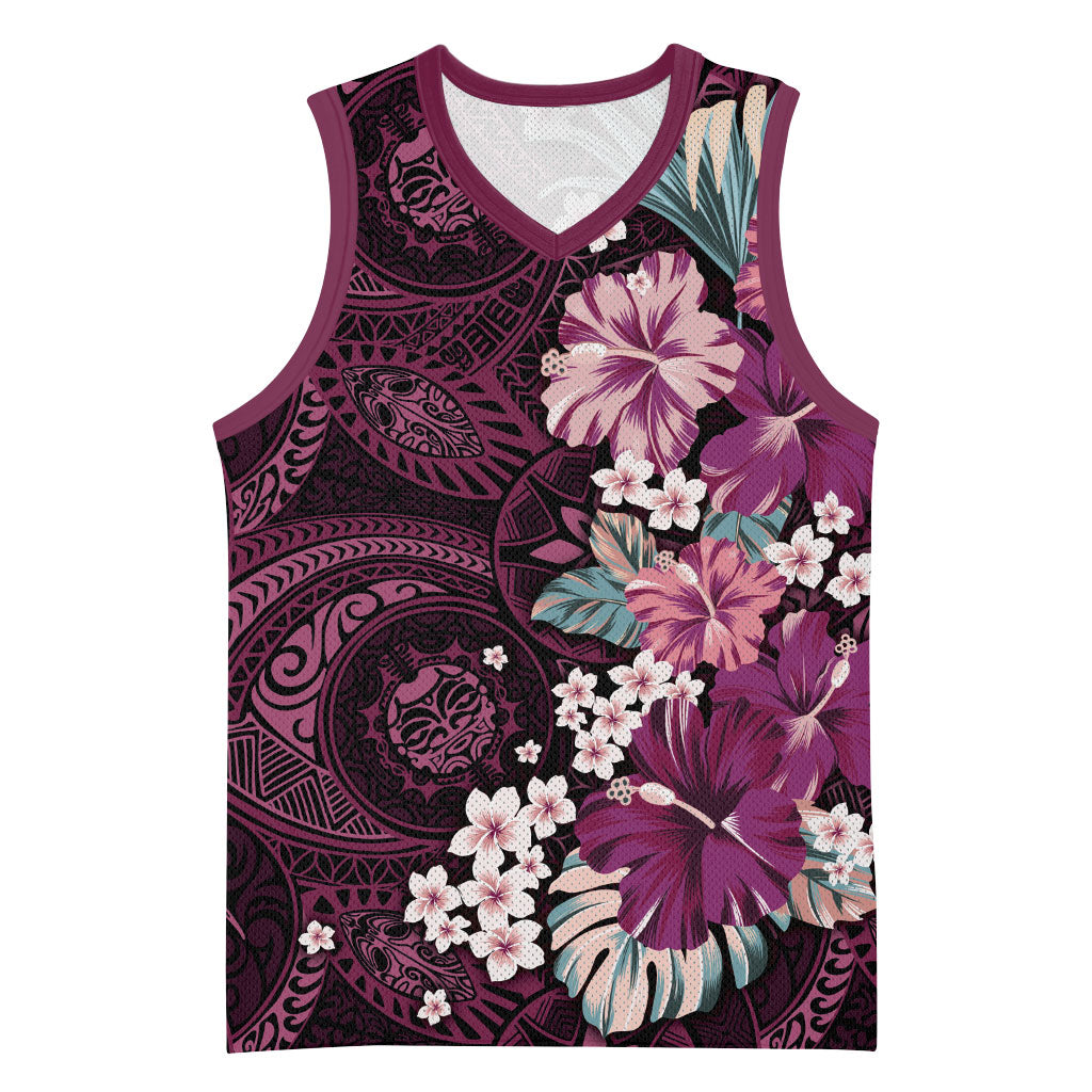 Poni Mama Hawai'i Hibiscus Basketball Jersey Polynesian Tribal Tattoo Pattern Floral Elements