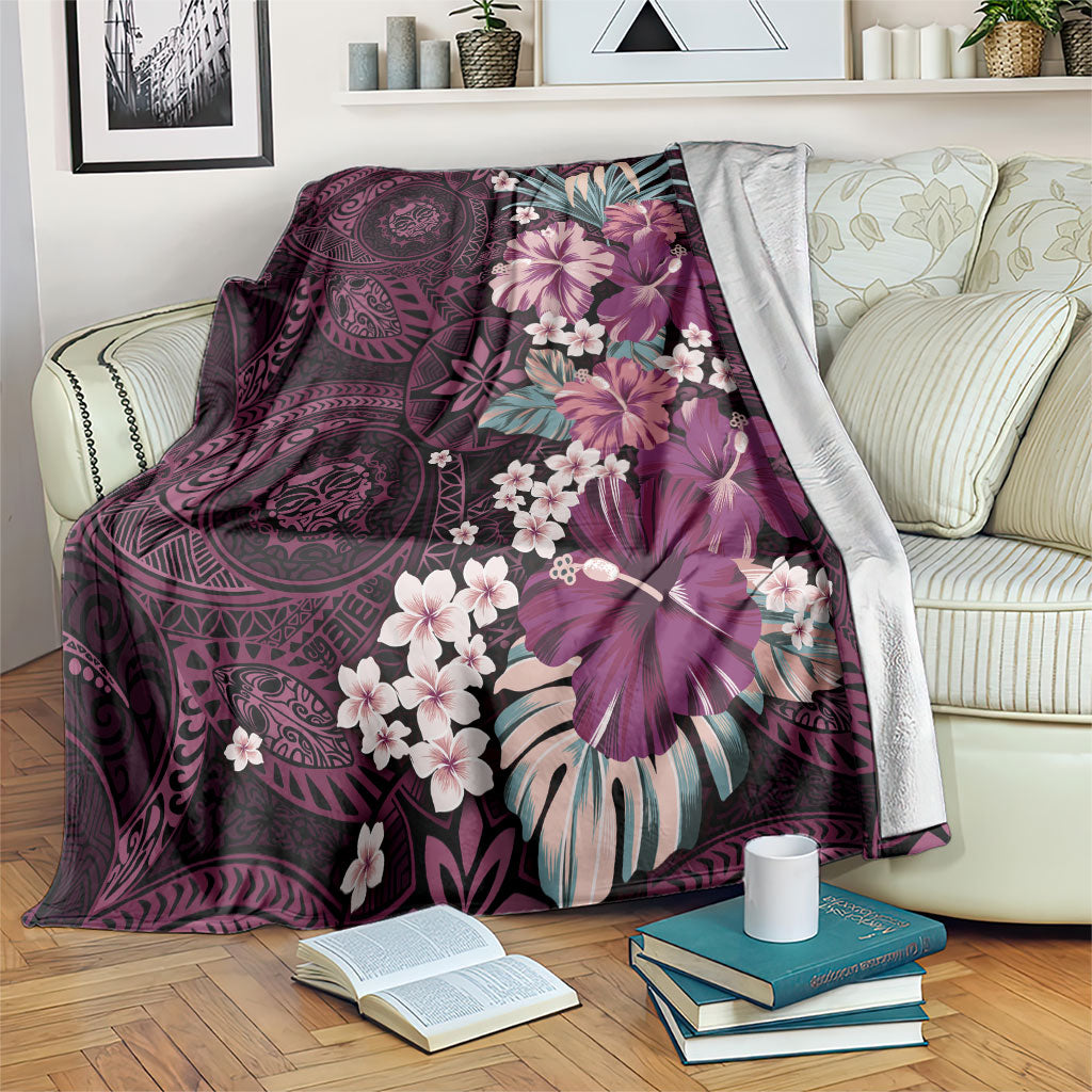 Poni Mama Hawai'i Hibiscus Blanket Polynesian Tribal Tattoo Pattern Floral Elements LT9 Pink - Polynesian Pride