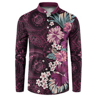 Poni Mama Hawai'i Hibiscus Button Sweatshirt Polynesian Tribal Tattoo Pattern Floral Elements