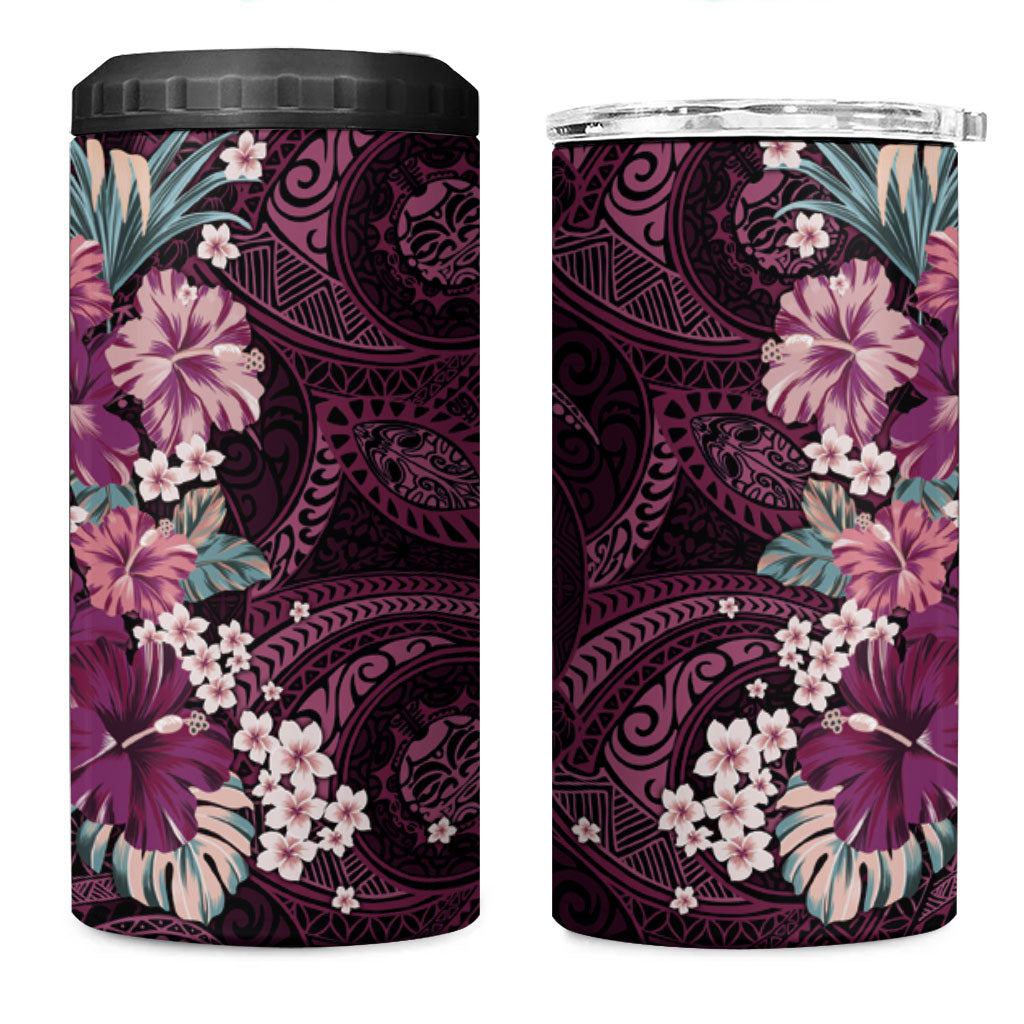 Poni Mama Hawai'i Hibiscus 4 in 1 Can Cooler Tumbler Polynesian Tribal Tattoo Pattern Floral Elements