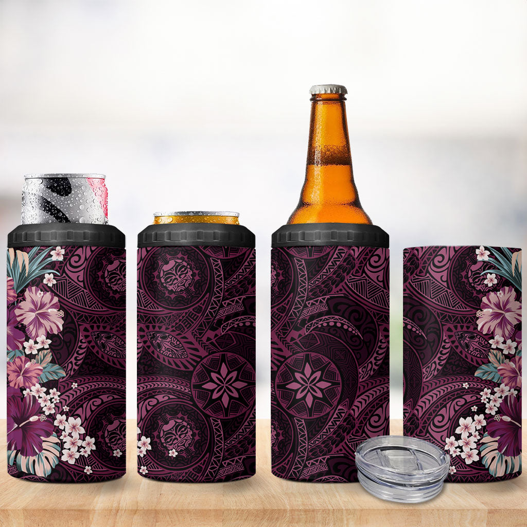 Poni Mama Hawai'i Hibiscus 4 in 1 Can Cooler Tumbler Polynesian Tribal Tattoo Pattern Floral Elements