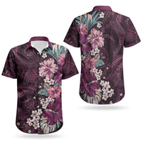 Poni Mama Hawai'i Hibiscus Couples Matching Long Sleeve Bodycon Dress and Hawaiian Shirt Polynesian Tribal Tattoo Pattern Floral Elements