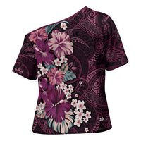 Poni Mama Hawai'i Hibiscus Cross Shoulder Shirt Polynesian Tribal Tattoo Pattern Floral Elements