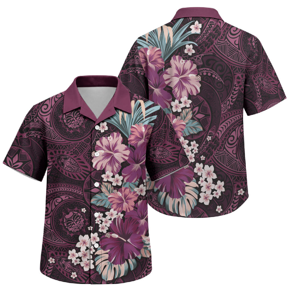 Poni Mama Hawai'i Hibiscus Family Matching Puletasi and Hawaiian Shirt Polynesian Tribal Tattoo Pattern Floral Elements