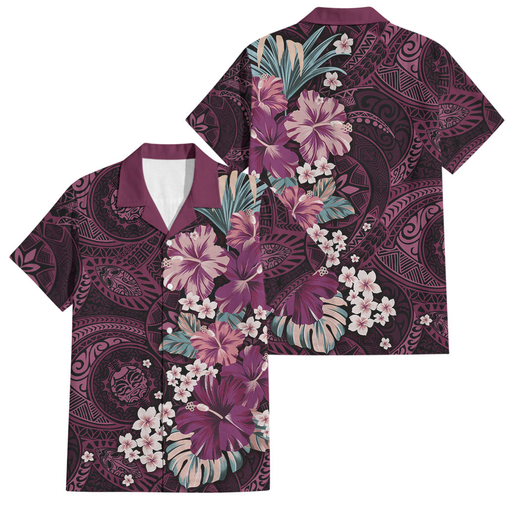 Poni Mama Hawai'i Hibiscus Family Matching Summer Maxi Dress and Hawaiian Shirt Polynesian Tribal Tattoo Pattern Floral Elements