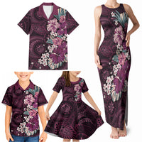 Poni Mama Hawai'i Hibiscus Family Matching Tank Maxi Dress and Hawaiian Shirt Polynesian Tribal Tattoo Pattern Floral Elements