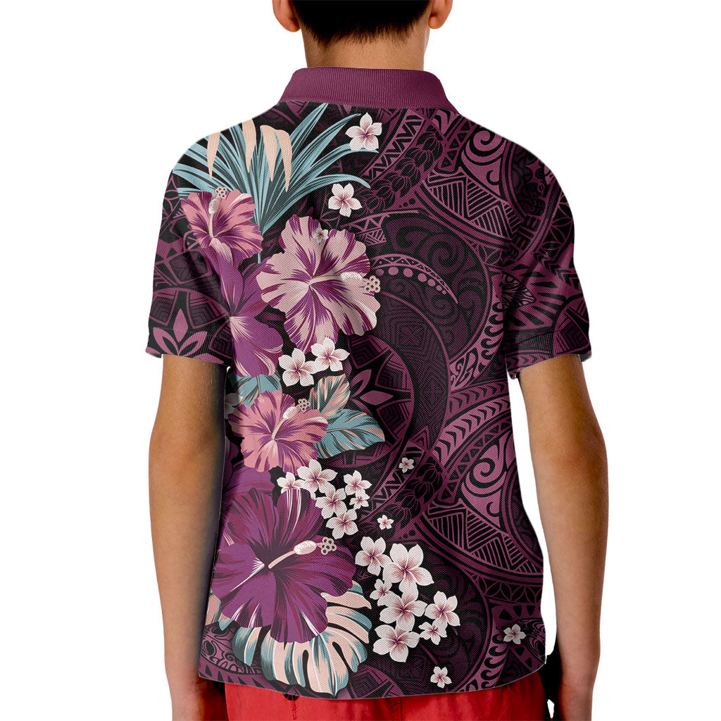 Poni Mama Hawai'i Hibiscus Kid Polo Shirt Polynesian Tribal Tattoo Pattern Floral Elements