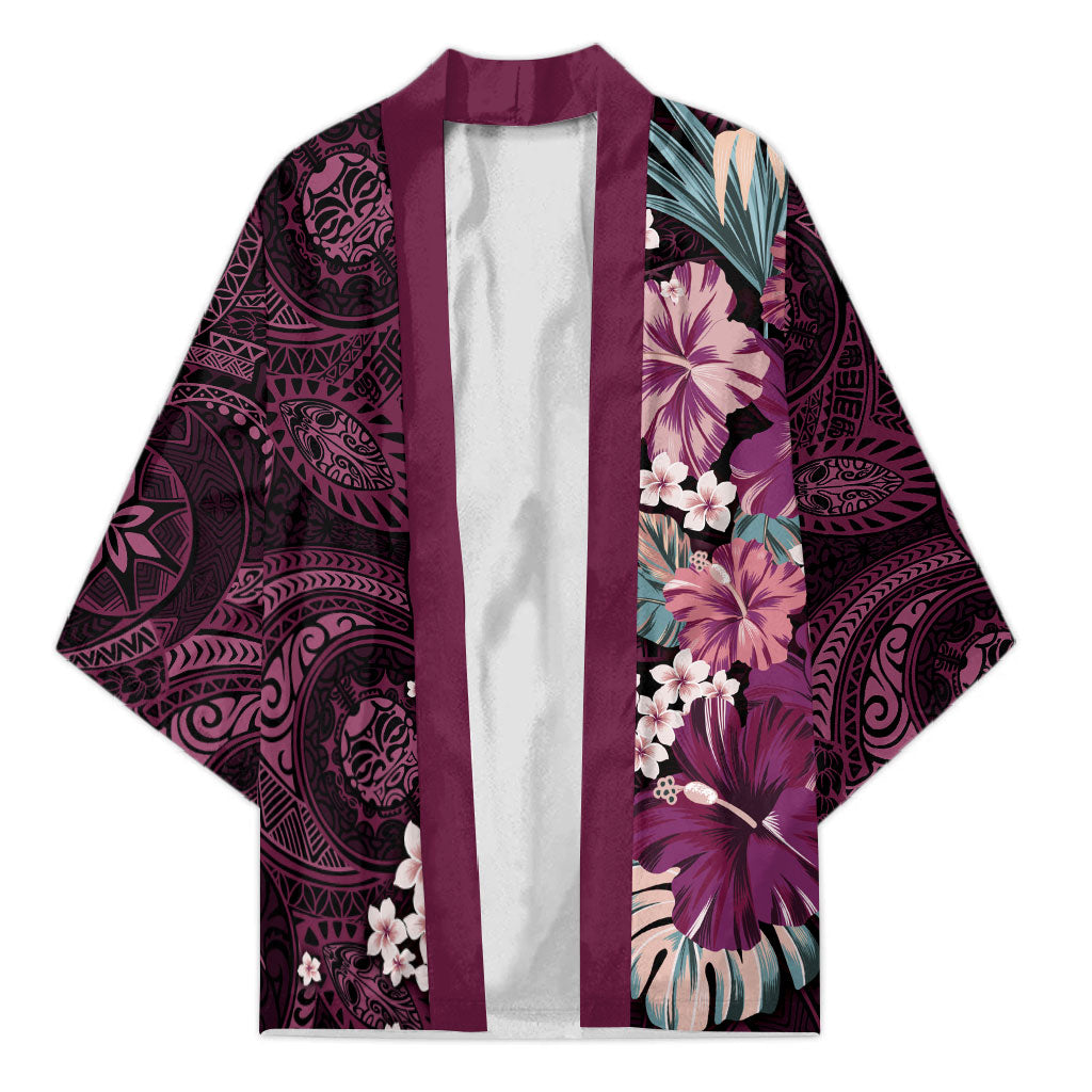Poni Mama Hawai'i Hibiscus Kimono Polynesian Tribal Tattoo Pattern Floral Elements LT9 Unisex Pink - Polynesian Pride