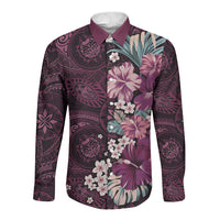 Poni Mama Hawai'i Hibiscus Long Sleeve Button Shirt Polynesian Tribal Tattoo Pattern Floral Elements