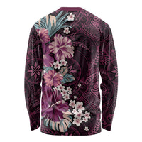 Poni Mama Hawai'i Hibiscus Long Sleeve Shirt Polynesian Tribal Tattoo Pattern Floral Elements
