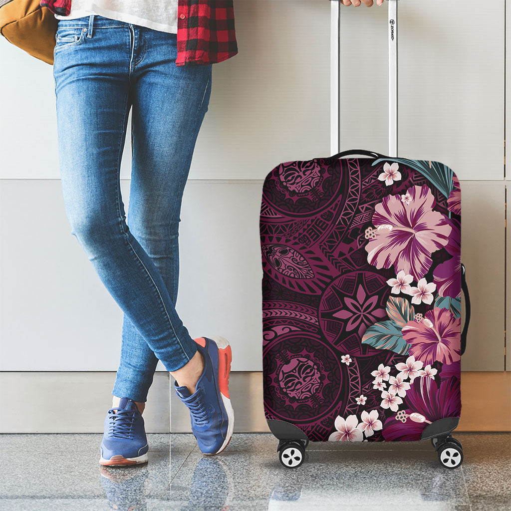 Poni Mama Hawai'i Hibiscus Luggage Cover Polynesian Tribal Tattoo Pattern Floral Elements