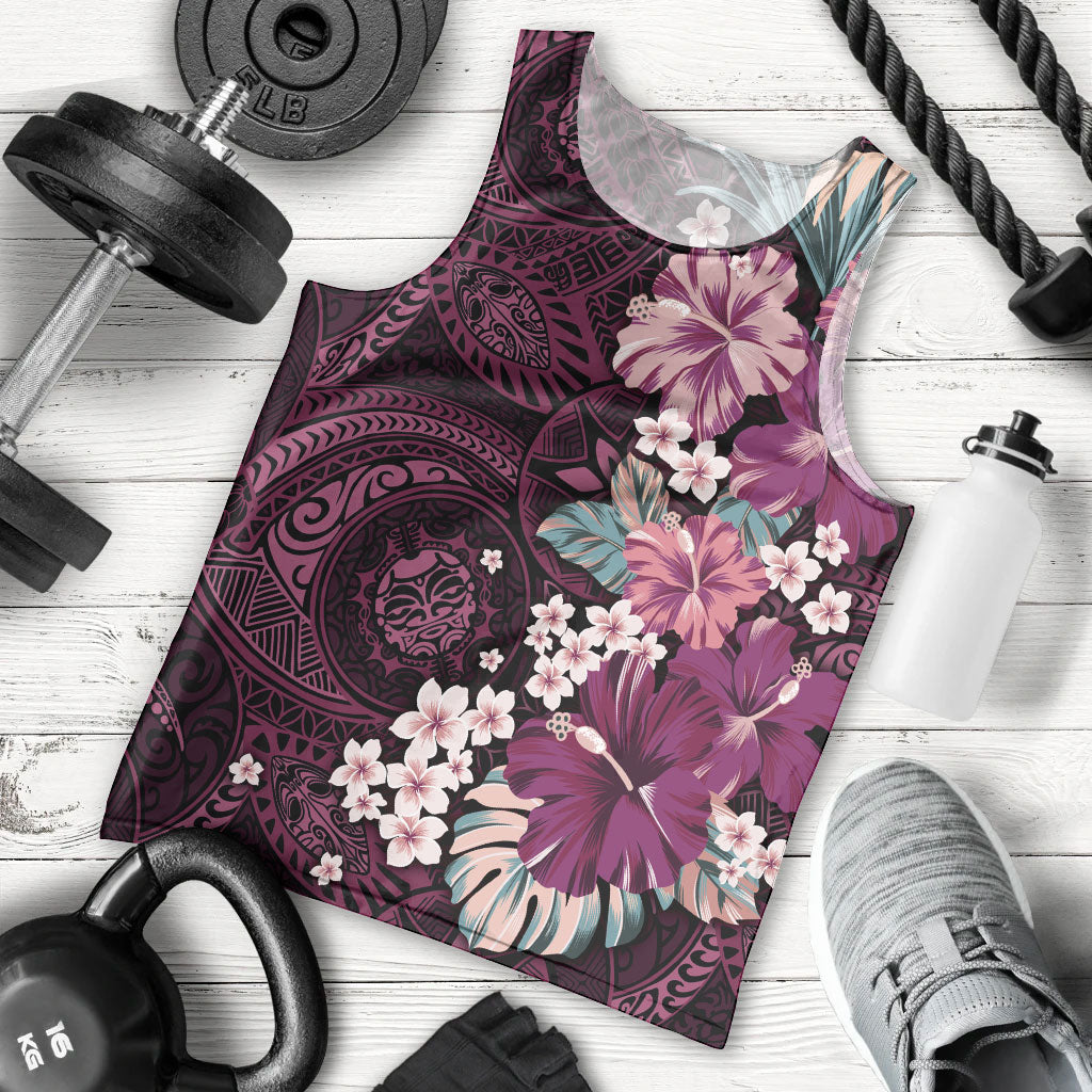 Poni Mama Hawai'i Hibiscus Men Tank Top Polynesian Tribal Tattoo Pattern Floral Elements