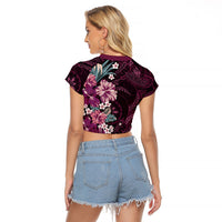 Poni Mama Hawai'i Hibiscus Raglan Cropped T Shirt Polynesian Tribal Tattoo Pattern Floral Elements