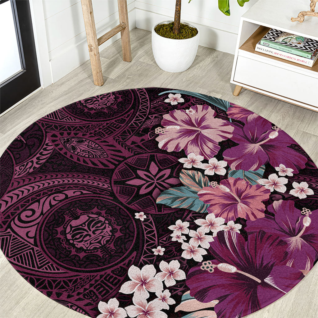 Poni Mama Hawai'i Hibiscus Round Carpet Polynesian Tribal Tattoo Pattern Floral Elements