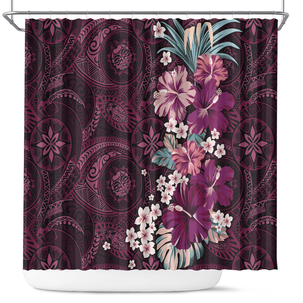 Poni Mama Hawai'i Hibiscus Shower Curtain Polynesian Tribal Tattoo Pattern Floral Elements LT9 Pink - Polynesian Pride