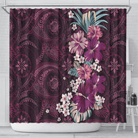 Poni Mama Hawai'i Hibiscus Shower Curtain Polynesian Tribal Tattoo Pattern Floral Elements