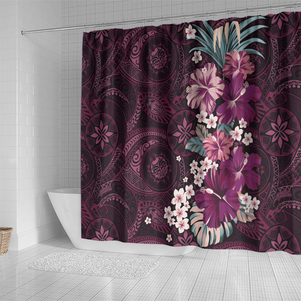 Poni Mama Hawai'i Hibiscus Shower Curtain Polynesian Tribal Tattoo Pattern Floral Elements