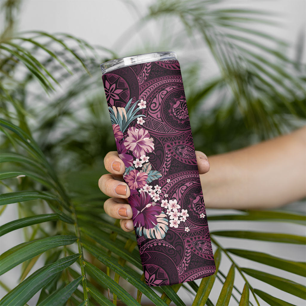 Poni Mama Hawai'i Hibiscus Skinny Tumbler Polynesian Tribal Tattoo Pattern Floral Elements