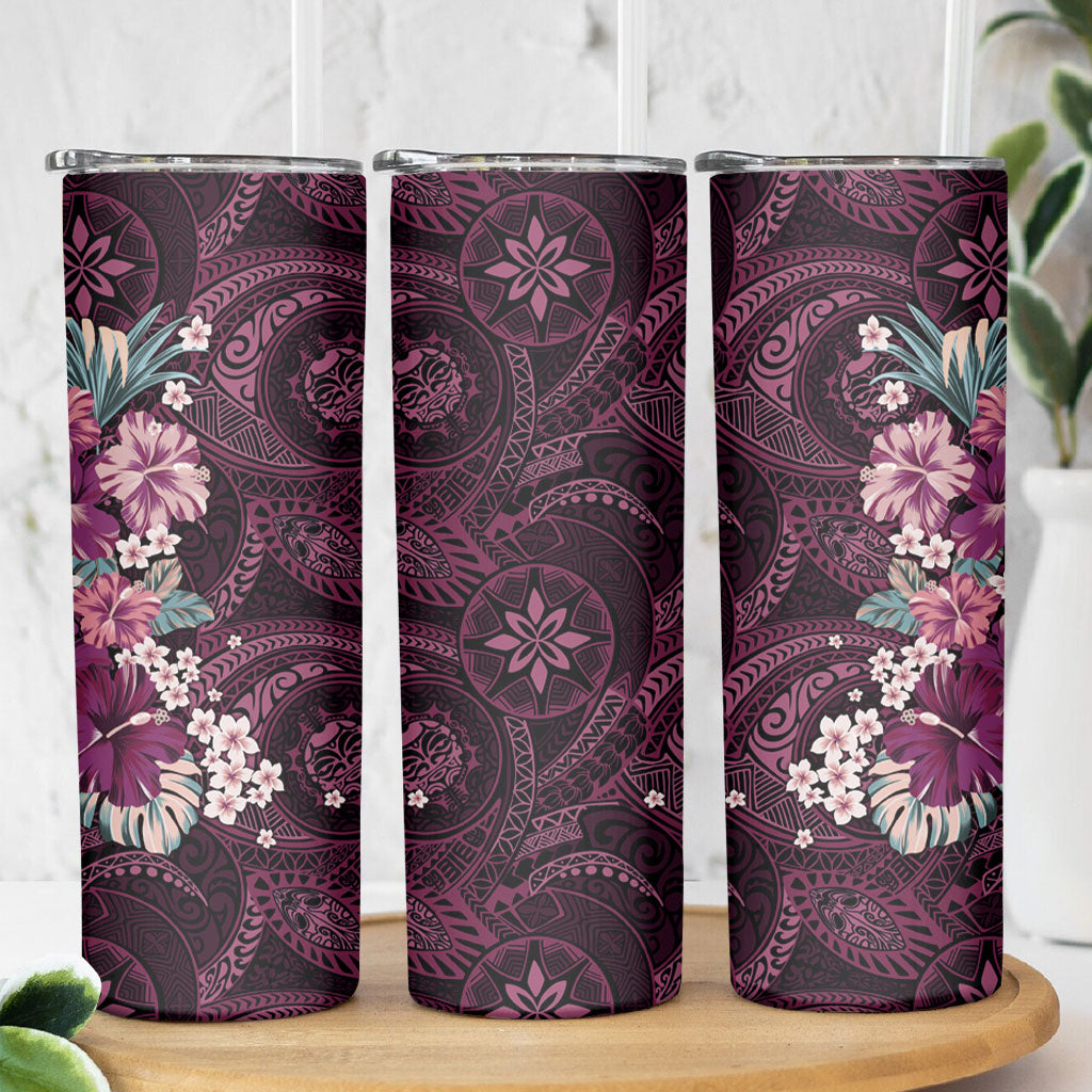 Poni Mama Hawai'i Hibiscus Skinny Tumbler Polynesian Tribal Tattoo Pattern Floral Elements