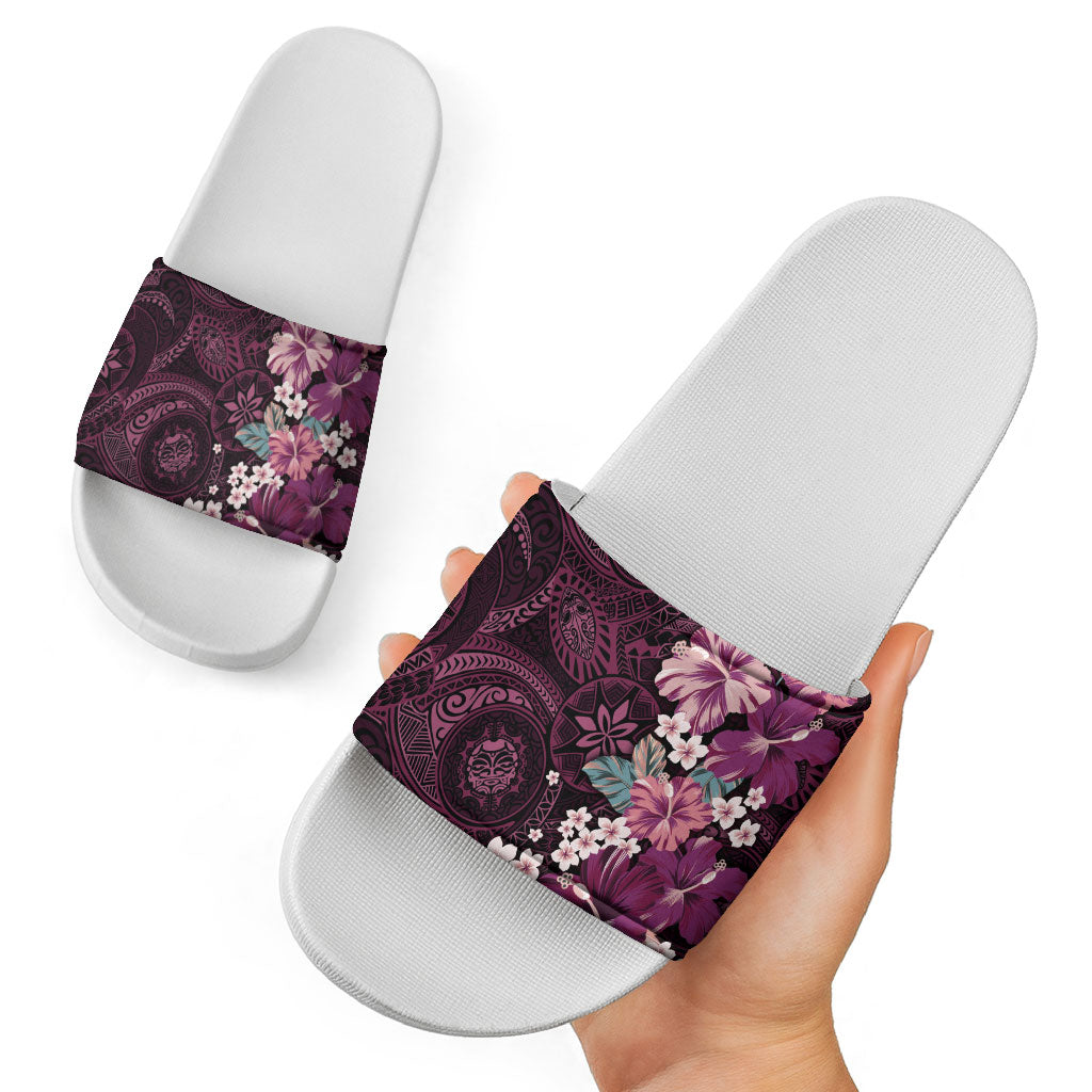 Poni Mama Hawai'i Hibiscus Slide Sandals Polynesian Tribal Tattoo Pattern Floral Elements
