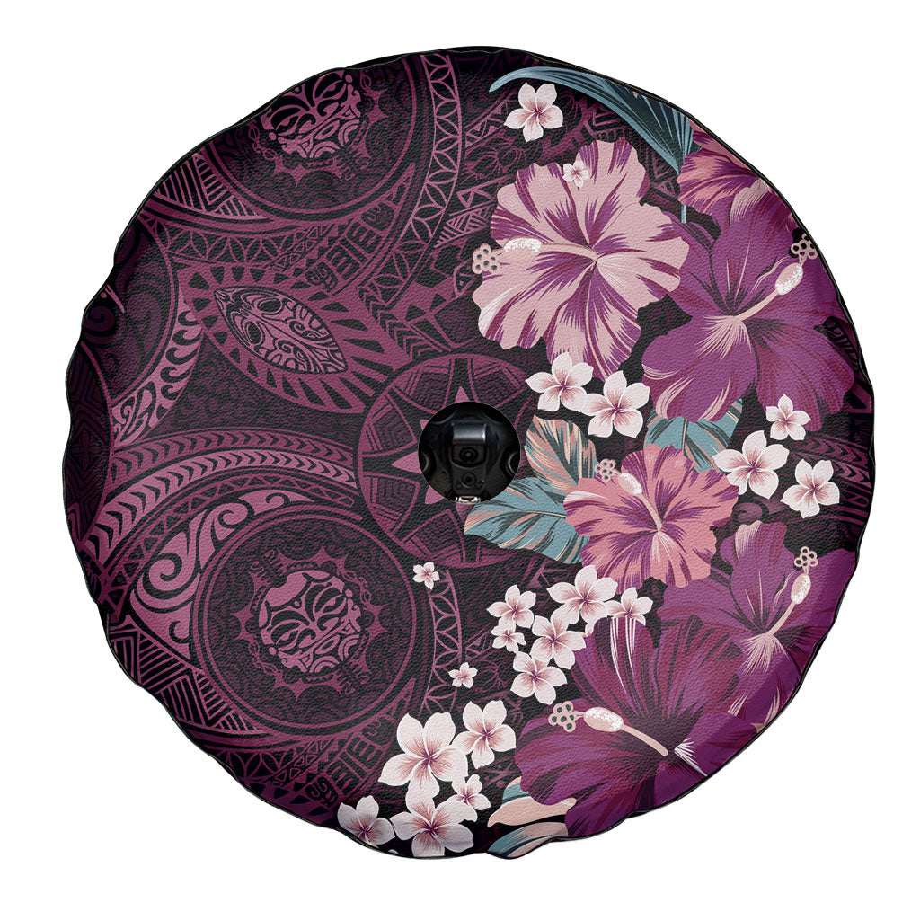 Poni Mama Hawai'i Hibiscus Spare Tire Cover Polynesian Tribal Tattoo Pattern Floral Elements
