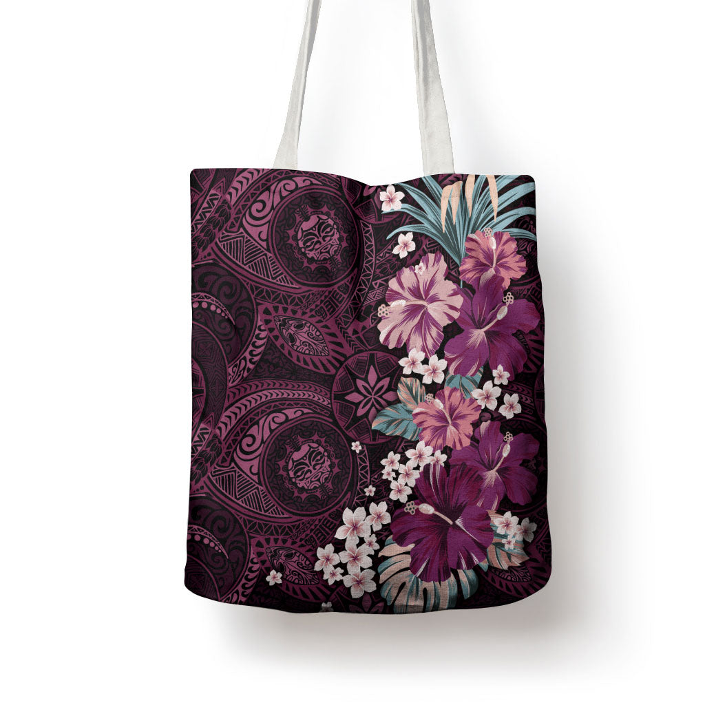 Poni Mama Hawai'i Hibiscus Tote Bag Polynesian Tribal Tattoo Pattern Floral Elements
