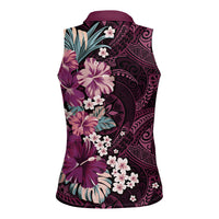 Poni Mama Hawai'i Hibiscus Women Sleeveless Polo Shirt Polynesian Tribal Tattoo Pattern Floral Elements