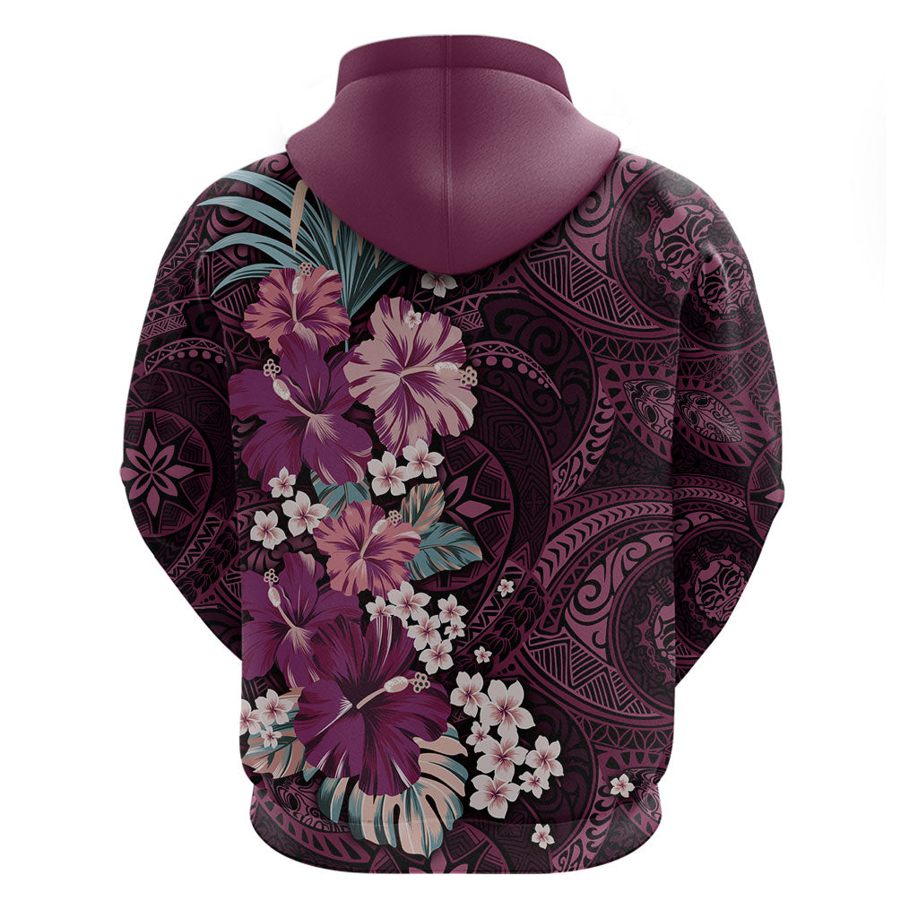 Poni Mama Hawai'i Hibiscus Zip Hoodie Polynesian Tribal Tattoo Pattern Floral Elements