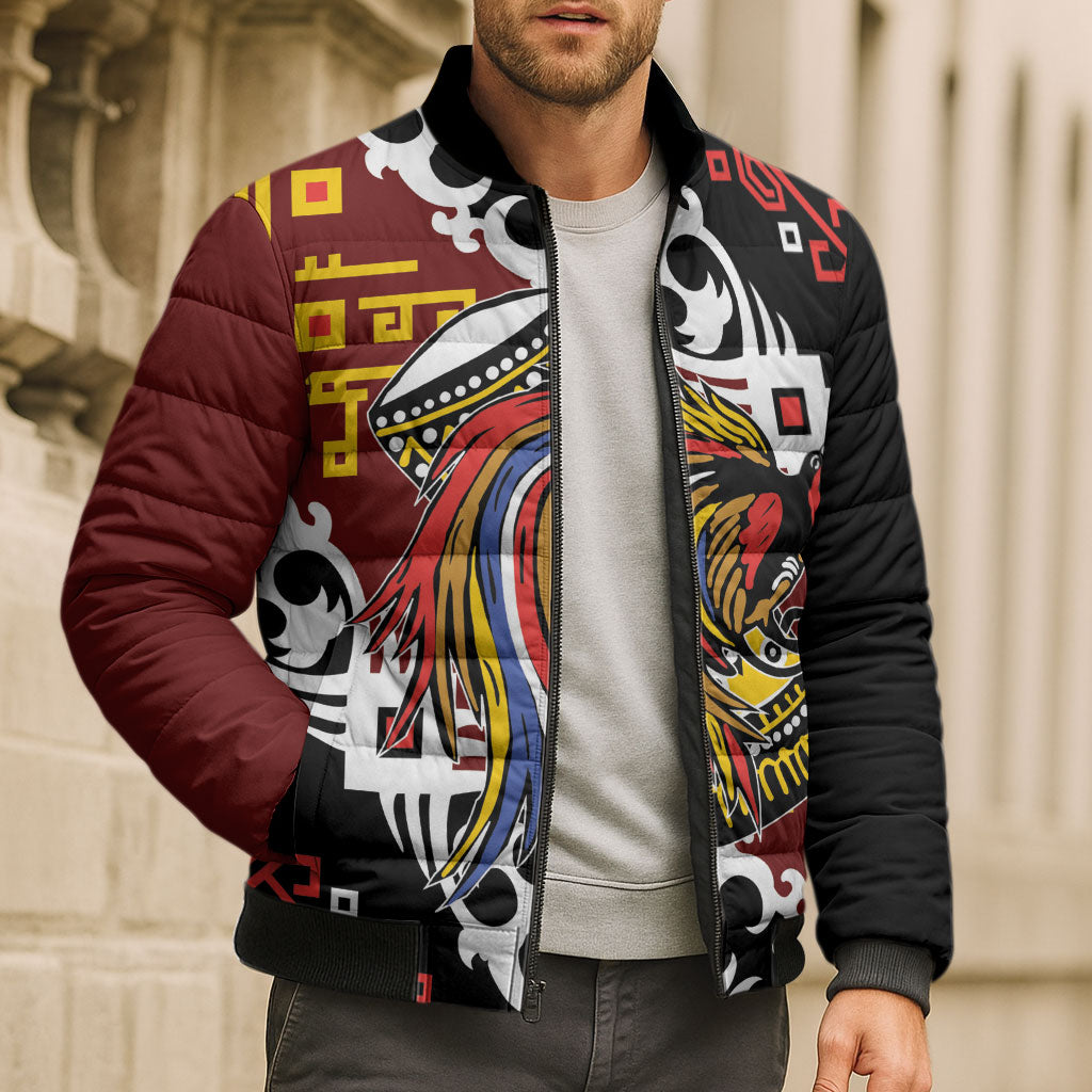 Personalised Papua New Guinea Bird Drum Bomber Puffer Jacket Papuan Batik Motif