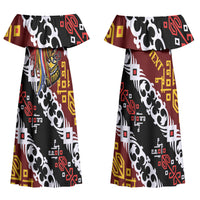 Personalised Papua New Guinea Bird Drum Couples Matching Off Shoulder Maxi Dress and Hawaiian Shirt Papuan Batik Motif
