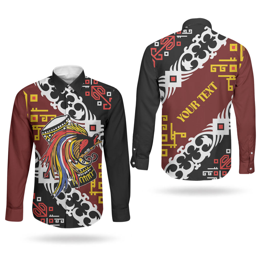 Personalised Papua New Guinea Bird Drum Couples Matching Summer Maxi Dress and Long Sleeve Button Shirt Papuan Batik Motif