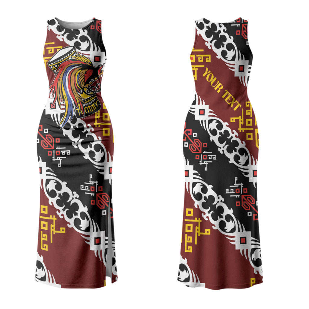 Personalised Papua New Guinea Bird Drum Couples Matching Tank Maxi Dress and Hawaiian Shirt Papuan Batik Motif