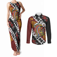Personalised Papua New Guinea Bird Drum Couples Matching Tank Maxi Dress and Long Sleeve Button Shirt Papuan Batik Motif
