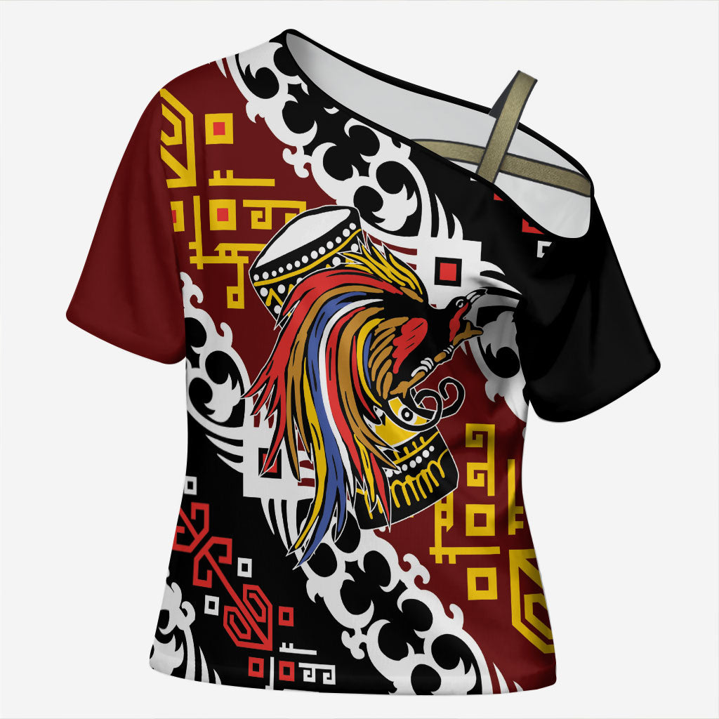 Personalised Papua New Guinea Bird Drum Cross Shoulder Shirt Papuan Batik Motif