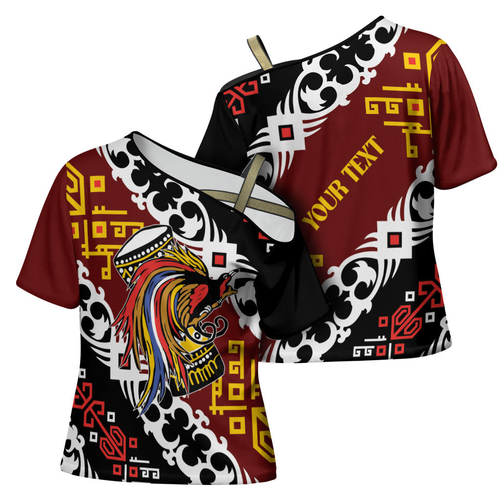 Personalised Papua New Guinea Bird Drum Cross Shoulder Shirt Papuan Batik Motif