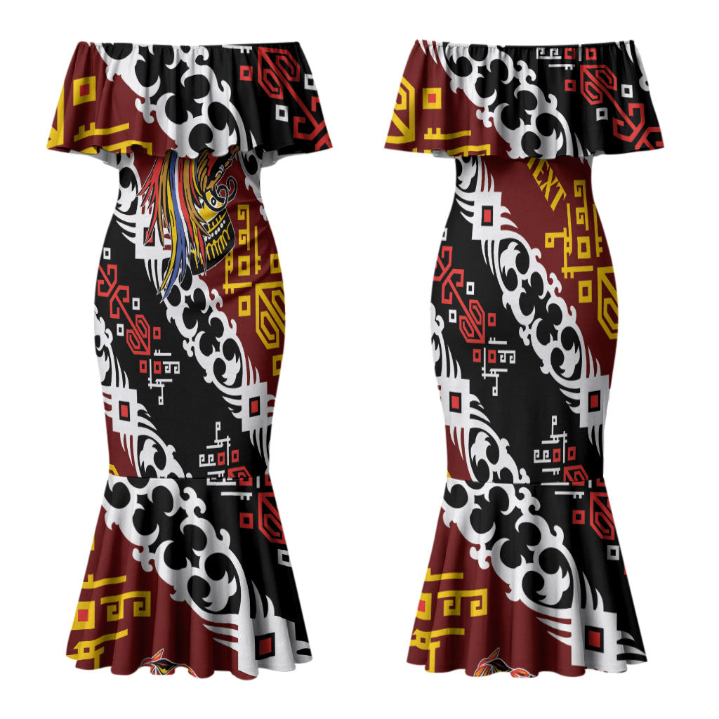 Personalised Papua New Guinea Bird Drum Family Matching Mermaid Dress and Hawaiian Shirt Papuan Batik Motif