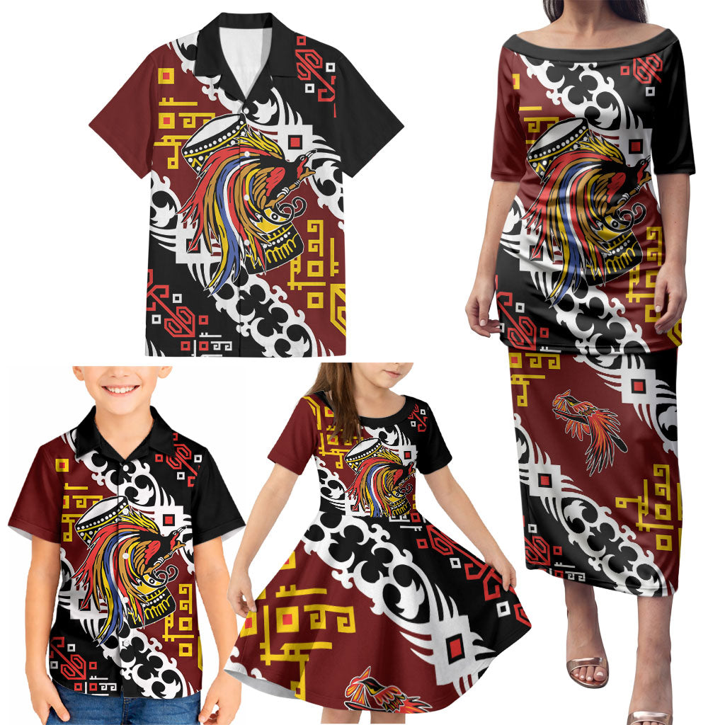 Personalised Papua New Guinea Bird Drum Family Matching Puletasi and Hawaiian Shirt Papuan Batik Motif