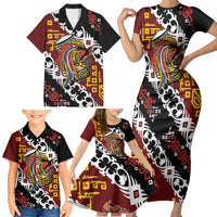 Personalised Papua New Guinea Bird Drum Family Matching Short Sleeve Bodycon Dress and Hawaiian Shirt Papuan Batik Motif