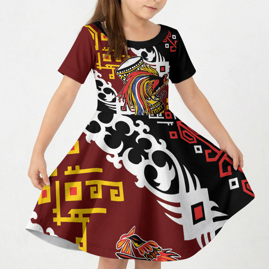 Personalised Papua New Guinea Bird Drum Kid Short Sleeve Dress Papuan Batik Motif