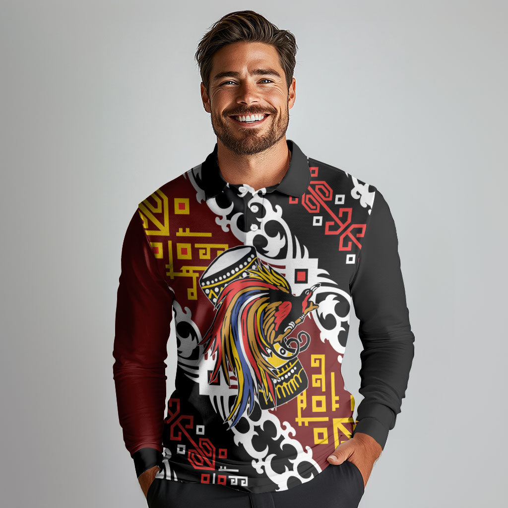 Personalised Papua New Guinea Bird Drum Long Sleeve Polo Shirt Papuan Batik Motif