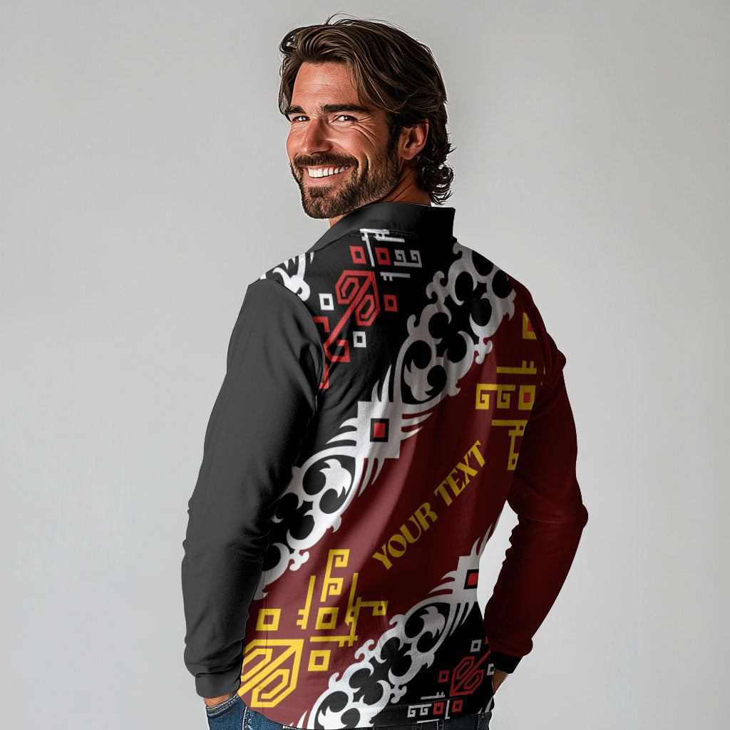 Personalised Papua New Guinea Bird Drum Long Sleeve Polo Shirt Papuan Batik Motif