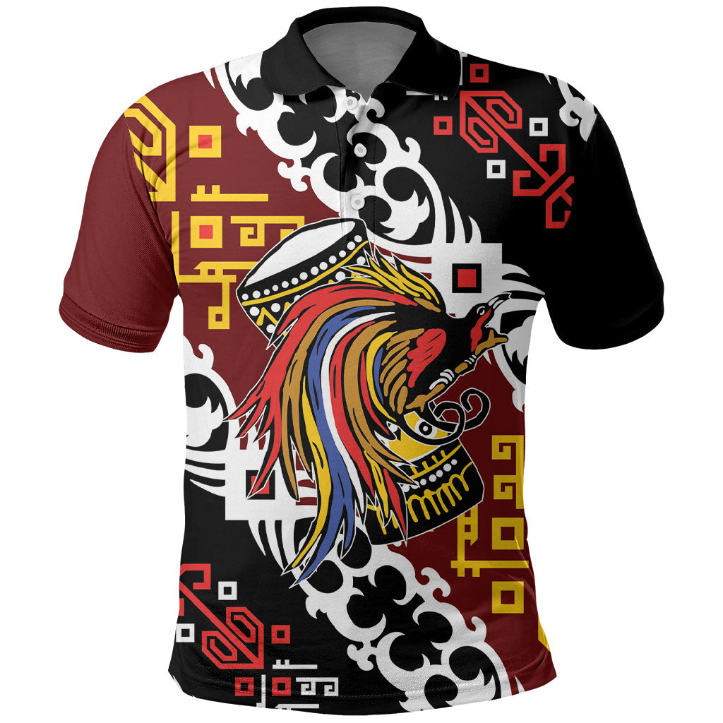 Personalised Papua New Guinea Bird Drum Polo Shirt Papuan Batik Motif