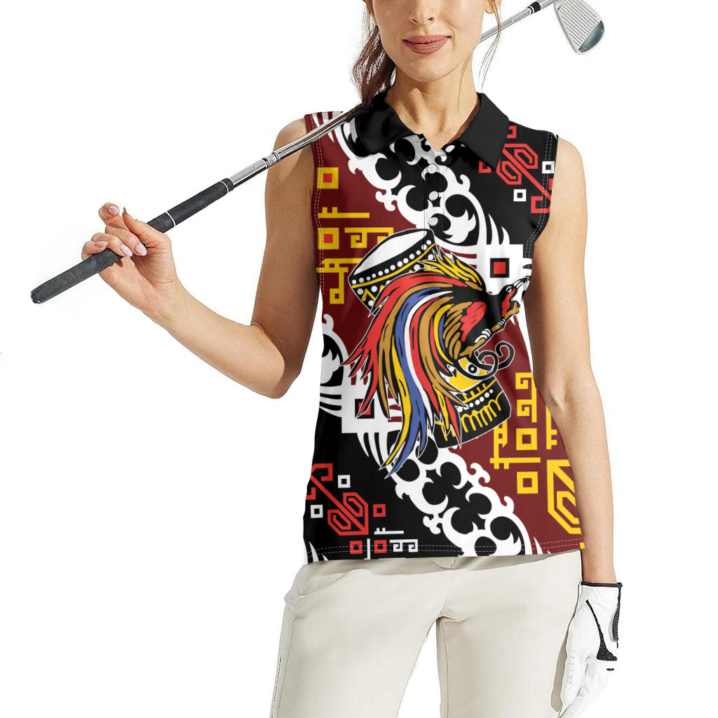 Personalised Papua New Guinea Bird Drum Women Sleeveless Polo Shirt Papuan Batik Motif