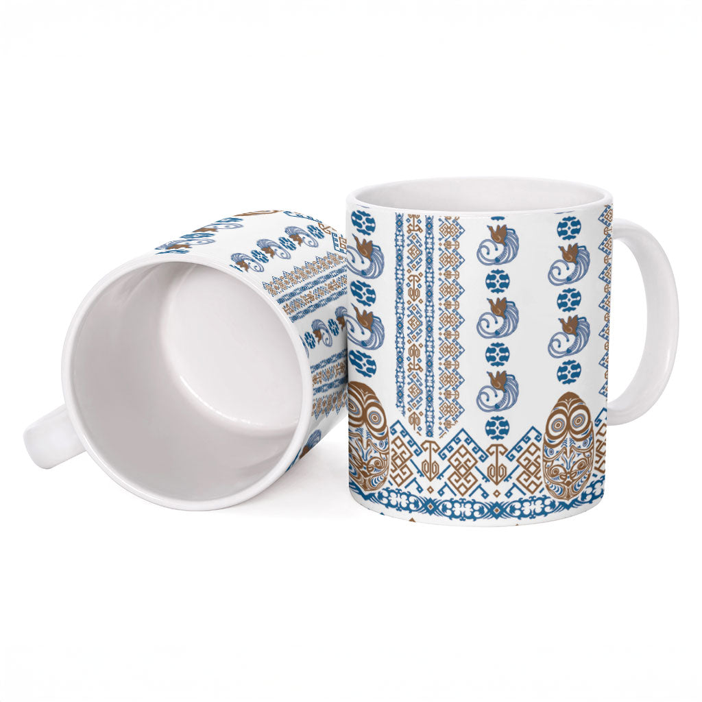 Papua New Guinea Bird Ethnic Ceramic Mug Papuan Batik Inspired Pattern