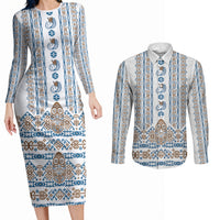 Personalised Papua New Guinea Bird Ethnic Couples Matching Long Sleeve Bodycon Dress and Long Sleeve Button Shirt Papuan Batik Inspired Pattern