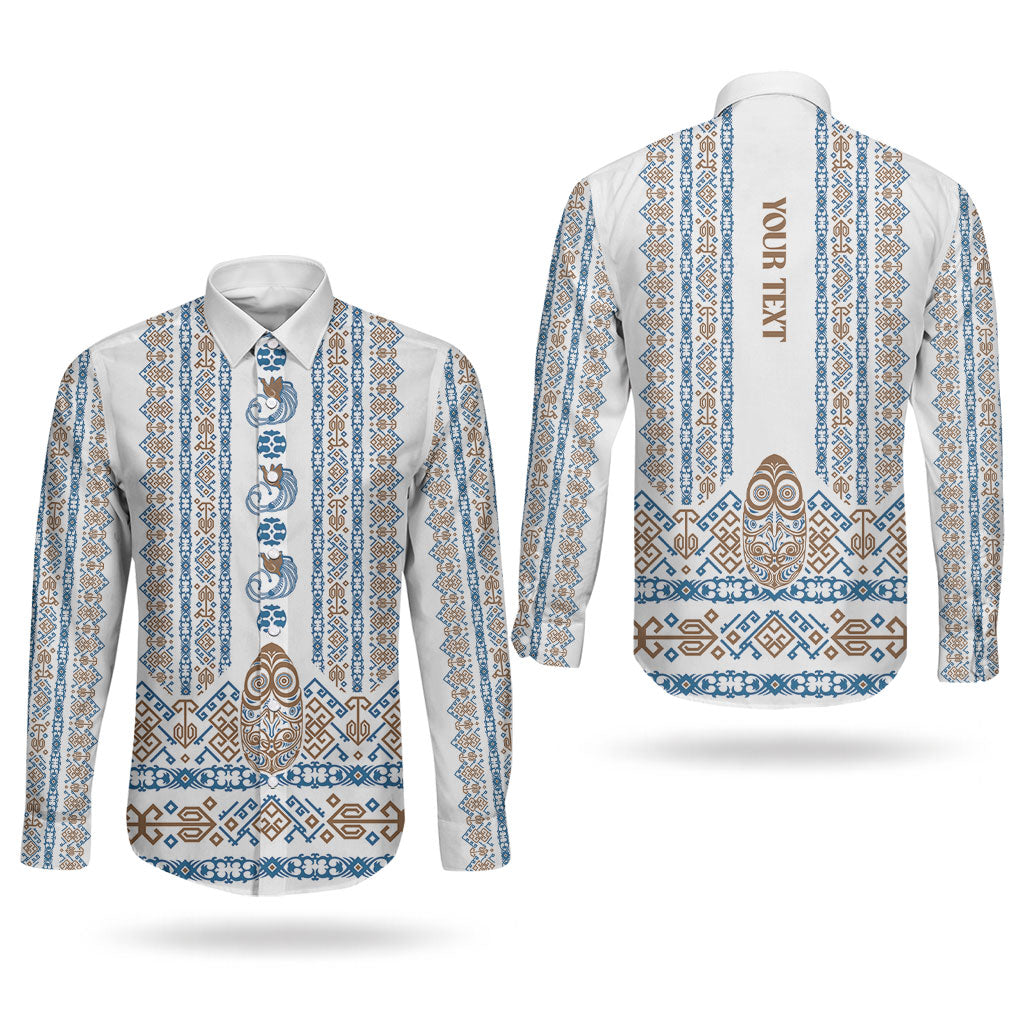 Personalised Papua New Guinea Bird Ethnic Couples Matching Long Sleeve Bodycon Dress and Long Sleeve Button Shirt Papuan Batik Inspired Pattern